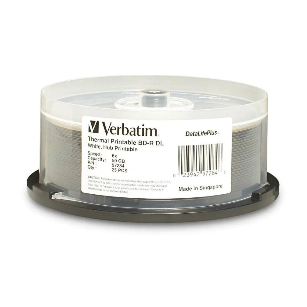 Verbatim Bd-R Dl Spindle White Wide Thermal 6X Blank Disc 50Gb 25Pc 1