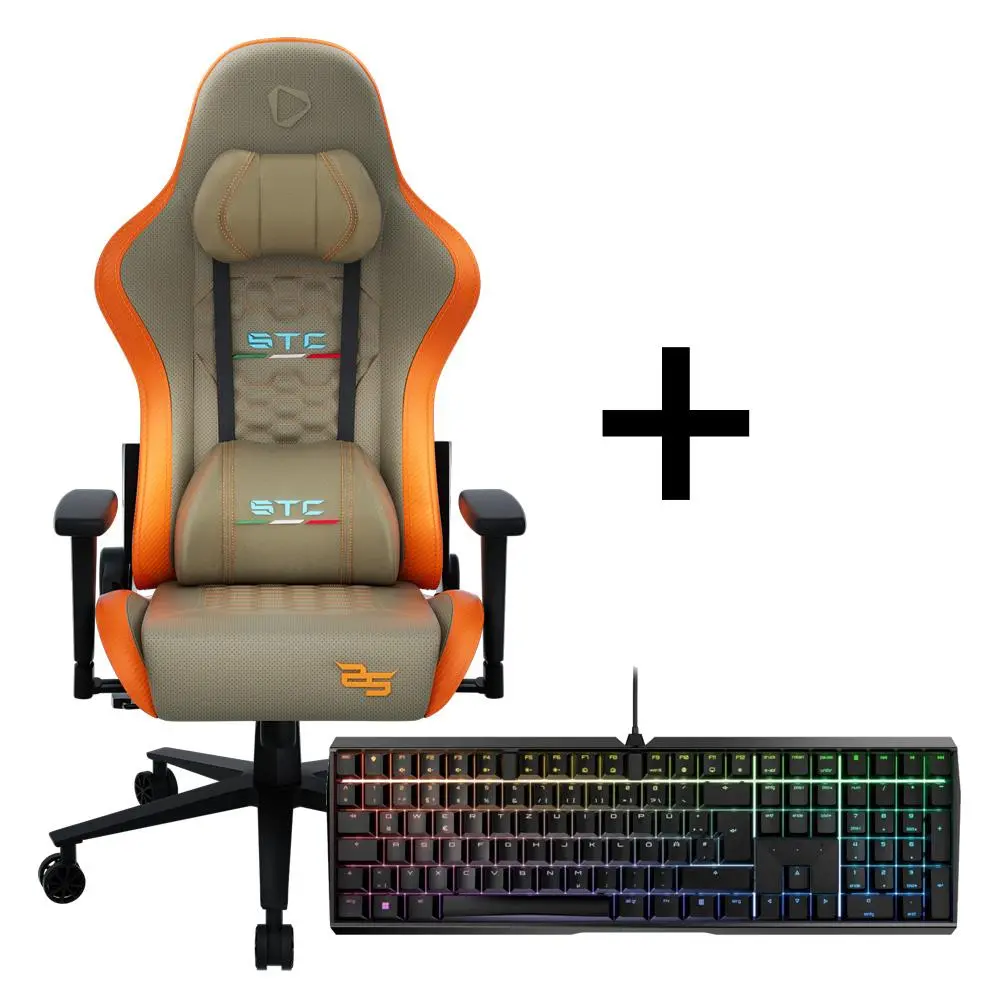 Onex Stc 25Years Limited Ed. Hardcore Gaming Chair - Sian Green/Orange + Cherry Mx 3.0S Rgb Gaming Keyboard Bundle 1