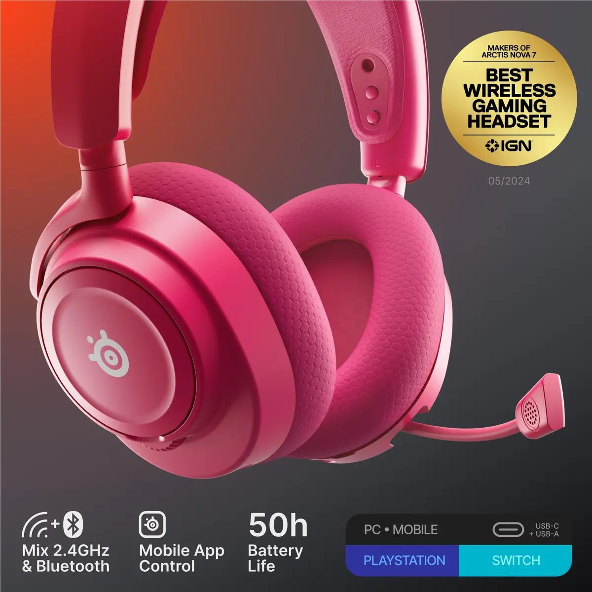 Steelseries Arctis Nova 7 Wireless Gaming Headset (Magenta) 2