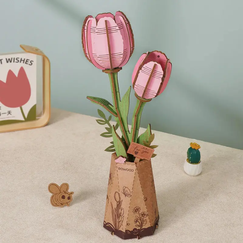 Robotime Wood Bloom Pink Tulip 2