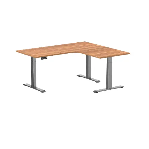 Desky L-Shape Melamine Sit Stand Desk 160Cm - Right Return Prime Oak Top And Space Grey Leg 1