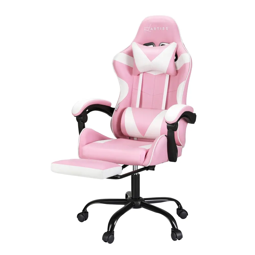 Artiss 2 Point Massage Gaming Office Chair Footrest (Pink) 1