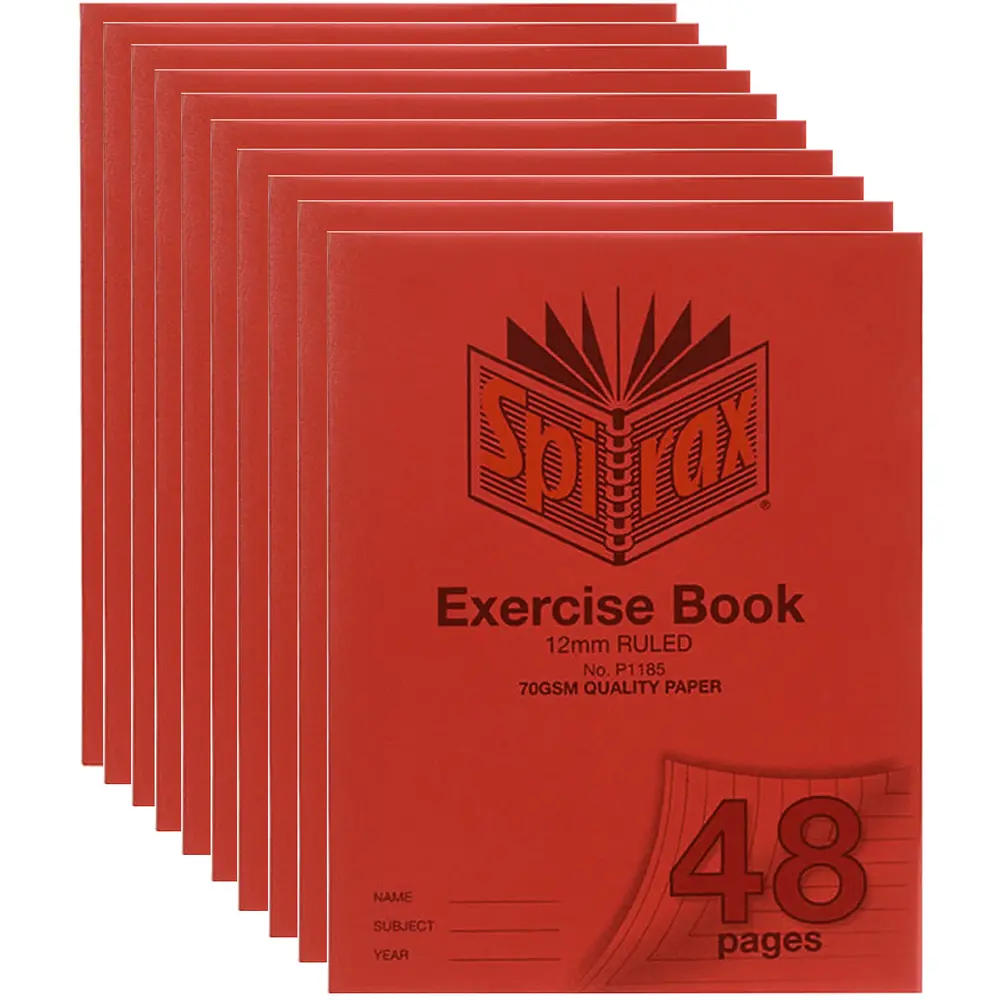 Spirax P118a Exercise Book Ruled 12Mm 70Gsm 48 Page A5 Bulk (Red) (10 Pack) 1