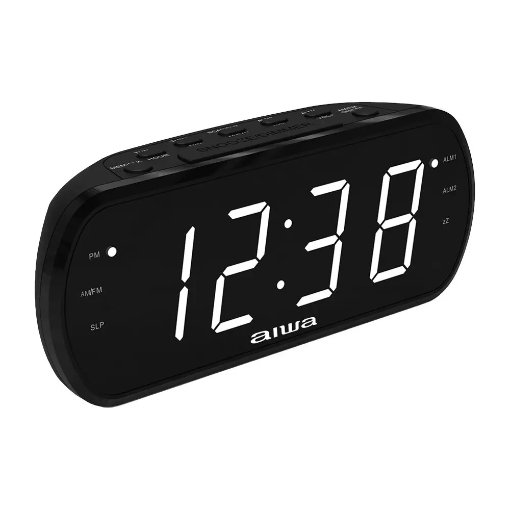 Aiwa Dual Alarm Clock Radio With Large Led Display & Backup Battery (Black) 1