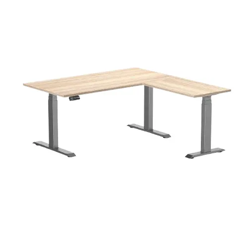 Desky Eco L-Shape Melamine Sit Stand Desk 150 X 155 Cm Classic Oak Top And Space Grey Leg 1