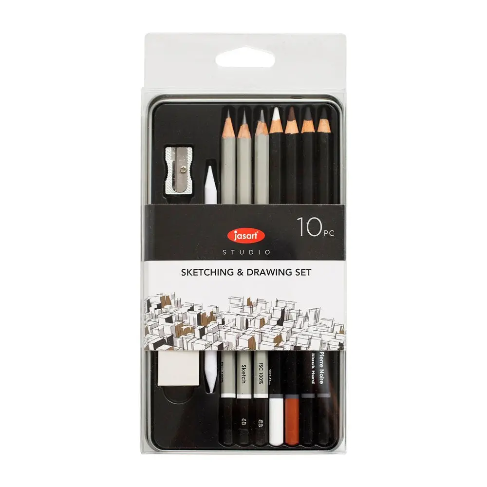 10Pc Jasart Studio 2B/6B/8B Graphite Sketching/Drawing Charcoal Pencil Set 1