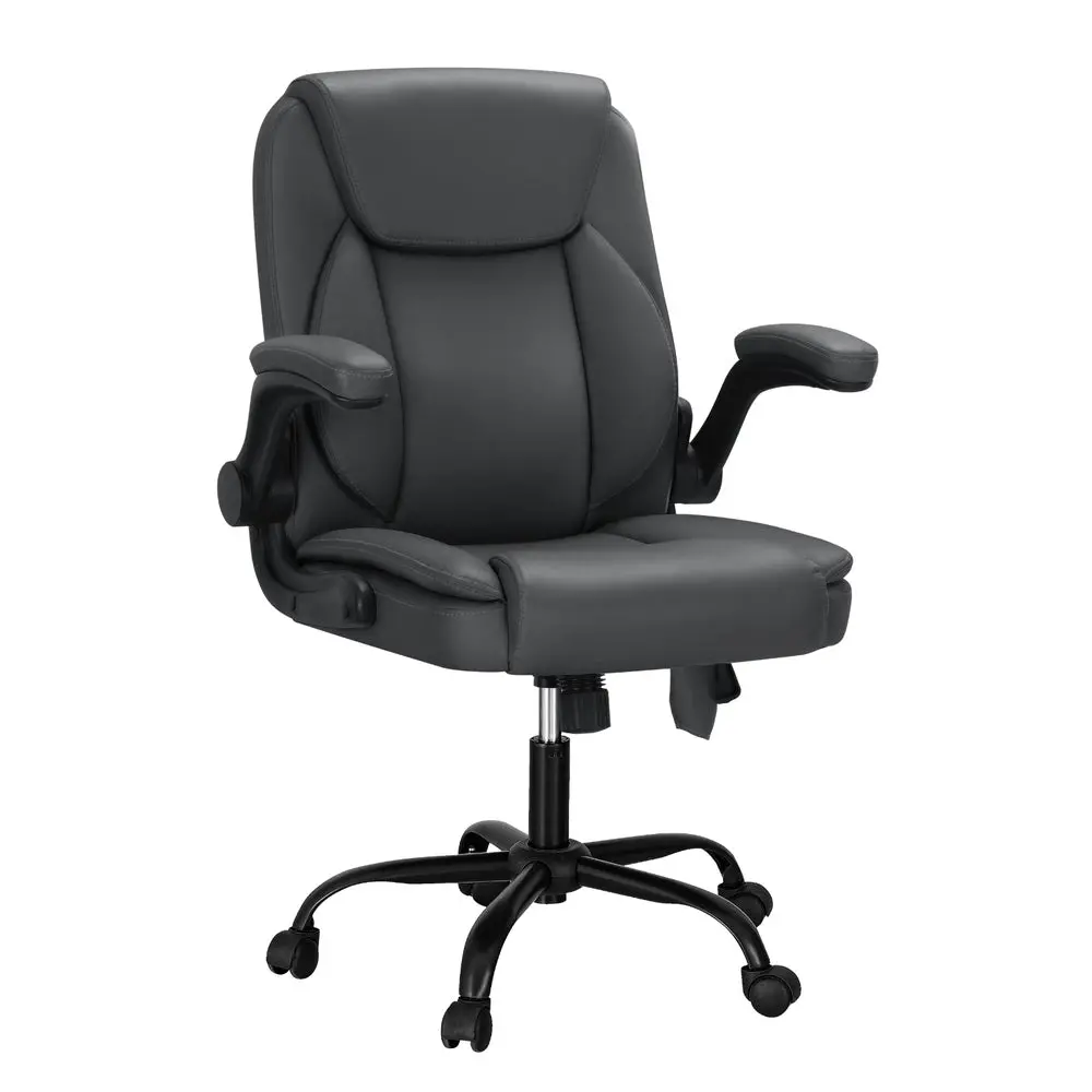 Artiss 2 Point Massage Office Chair Leather Mid Back (Grey) 1