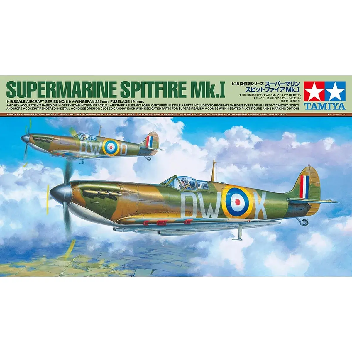 Tamiya 1/48 Supermarine Spitfire Mk.I Fighter Scaled Plastic Model Kit 1