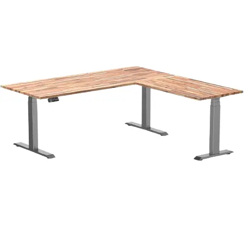 Desky Bamboo L-Shape Sit Stand Desk - 180 X 175 Cm Acacia Top And Space Grey Leg 1