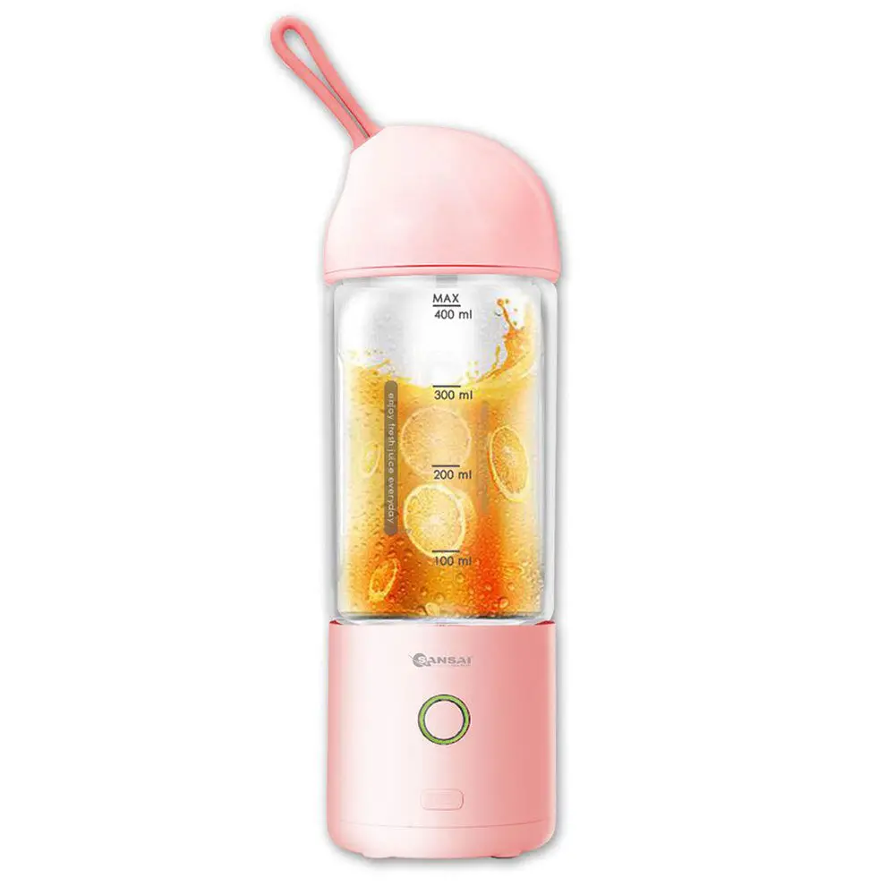 Sansai 400Ml 22.5Cm Portable Micro Usb Rechargeable To-Go Glass Blender Pink 1
