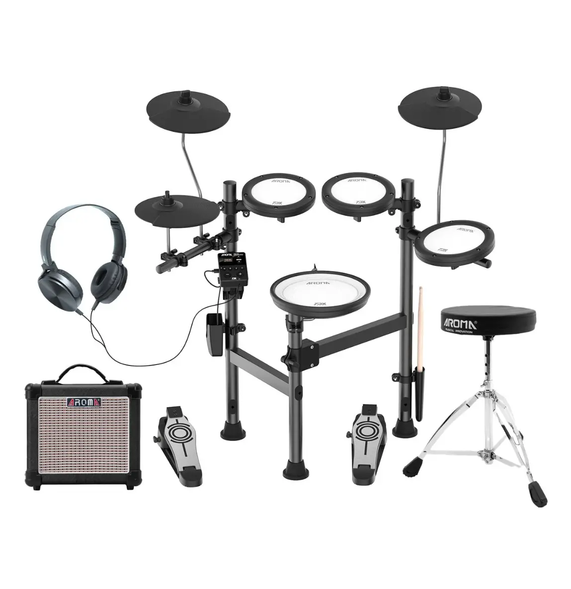 Aroma Portable Electronic Drum Kit With Bluetooth And Amplifier 1