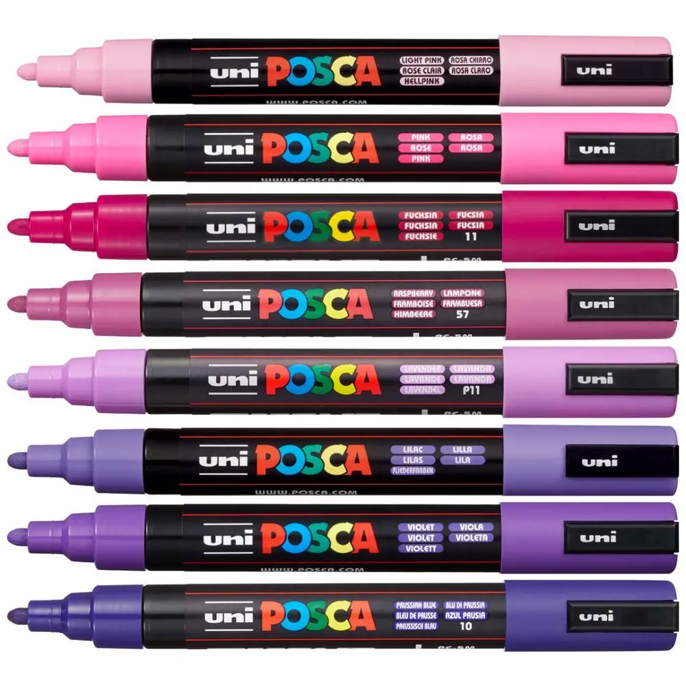 Uni Posca Pc-5M Paint Markers Bullet Tip Medium 8 Colour Pack (Aurora Pink Purple) 2