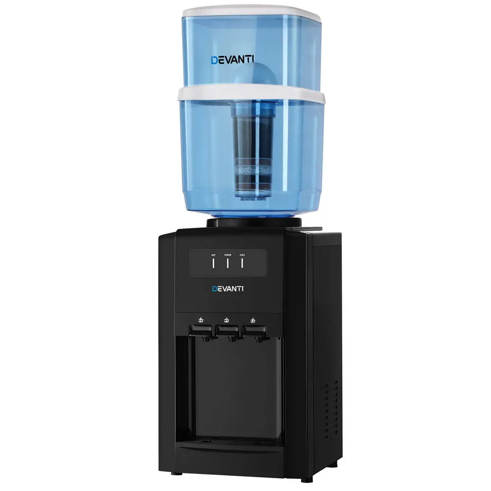 22L Devanti Water Cooler Dispenser Bench Top 3 Taps Chiller Filter Purifier Three Taps Black 1