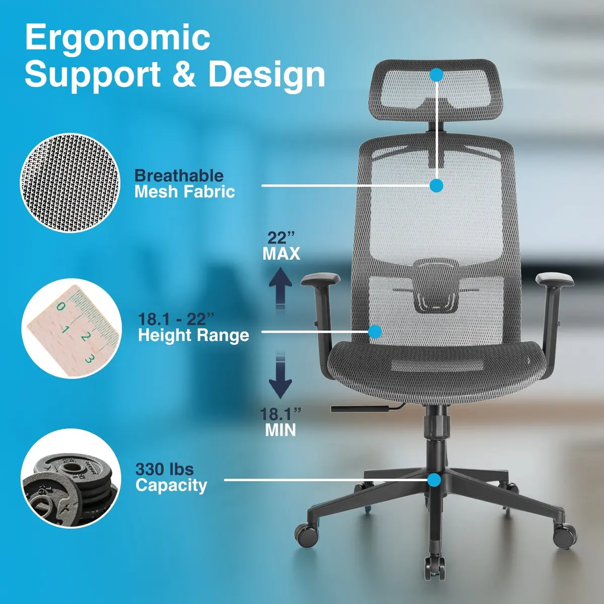 Desky Adjustable High Back Mesh Chair (Black) 2