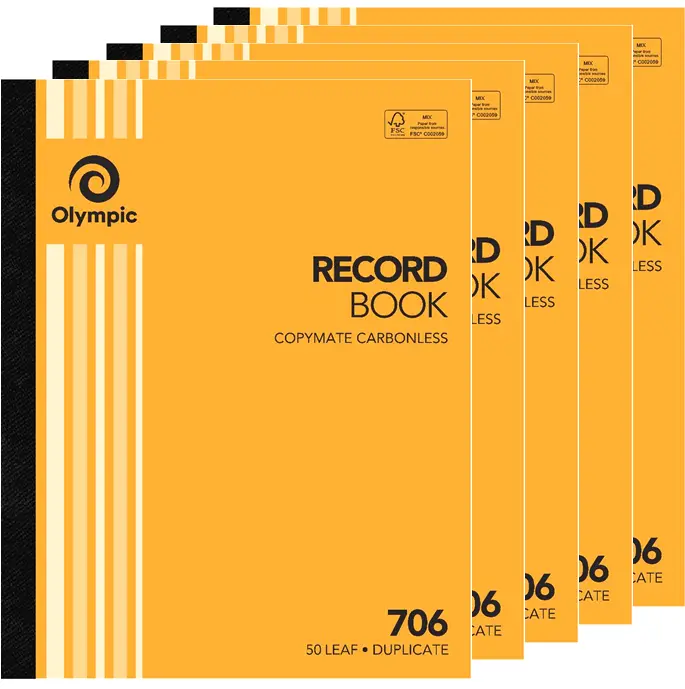 Olympic 5 Pack 706 Duplicate Record Book 50 Leaf Bulk 1