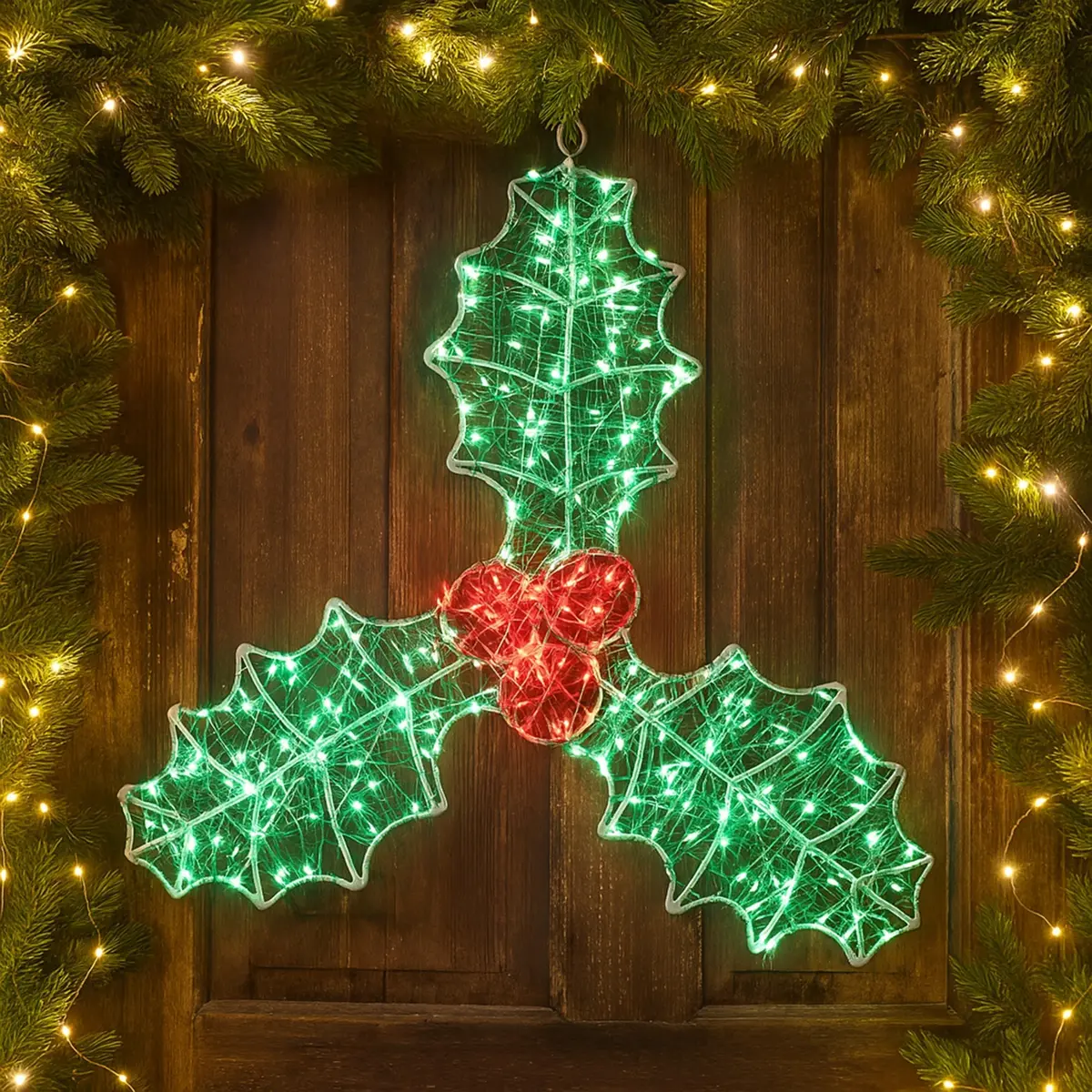 Lexi Lighting Outdoor Micr-Led Christmas Holly Berry Silhouette 1