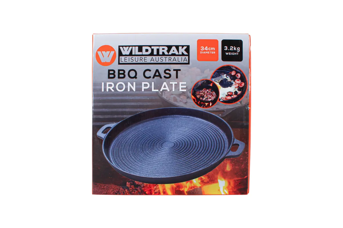Wildtrak 34Cm Round Ribbed Bbq Cast Iron Plate (Black) 2