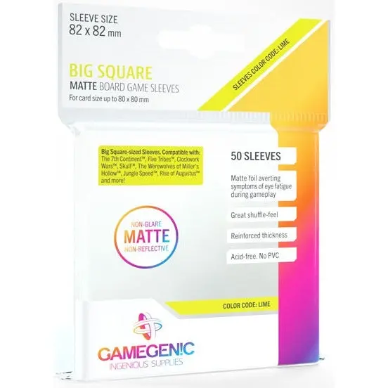 Gamegenic Matte Board Game Sleeves Big Square Sized/Werewolves/Jungle Speed 82Mmx82mm 50 Sleeves (Lime) 1