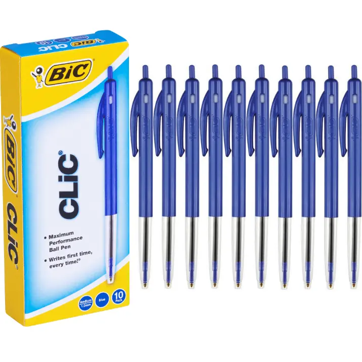 Bic Clic Retractable Ballpoint Pen Medium 1.0Mm Blue Box 10 1