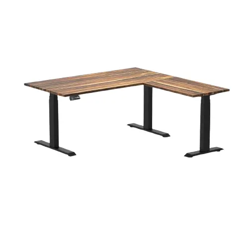 Desky Hardwood L-Shape Sit Stand Desk 150X155cm (Pheasantwood Top/Matte Black Leg) 1