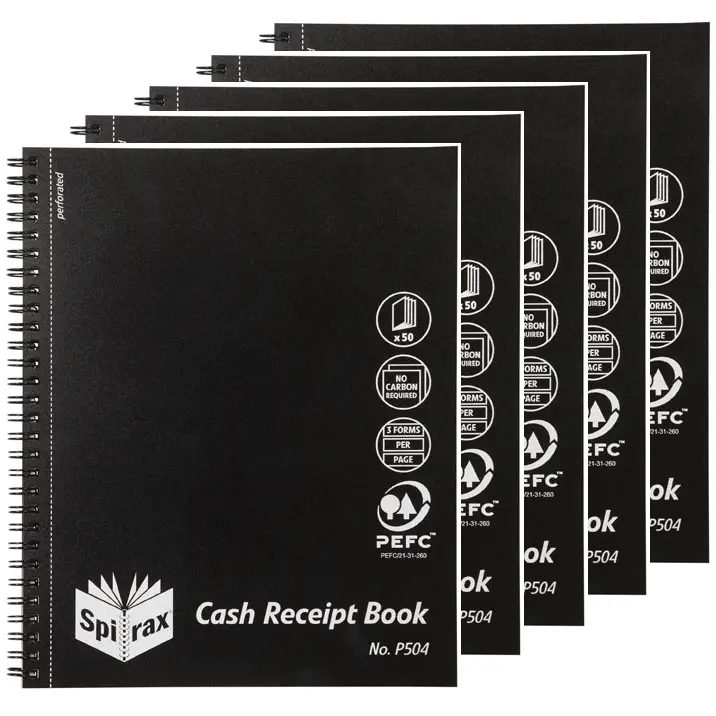 Spirax P504 Cash Receipt Black Cover Quarto Pack 5 1