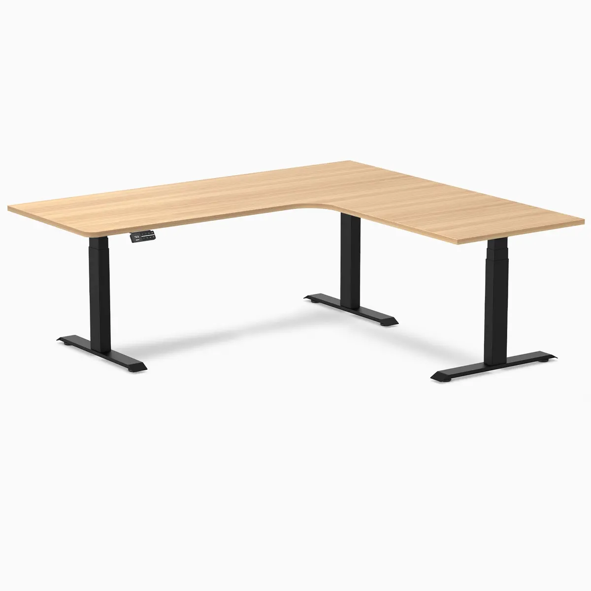 Desky L-Shape Melamine Sit Stand Desk 200Cm - Left Return Sublime Teak Top And Matte Black Leg 2