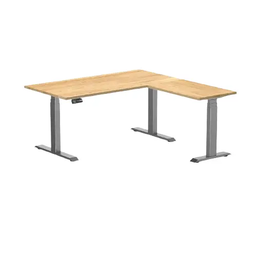 Desky Hardwood L-Shape Sit Stand Desk 150X155cm White Oak And Space Grey Leg 1