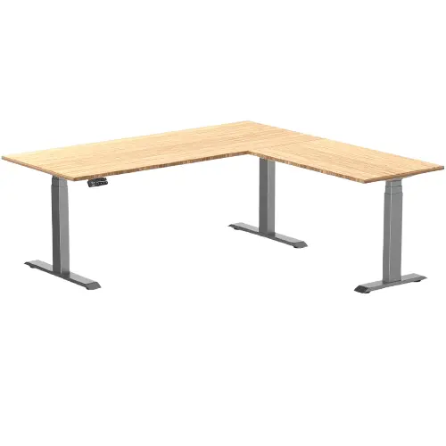 Desky Bamboo L-Shape Sit Stand Desk 180 X 175 Cm Bamboo Top And Space Grey Leg 1