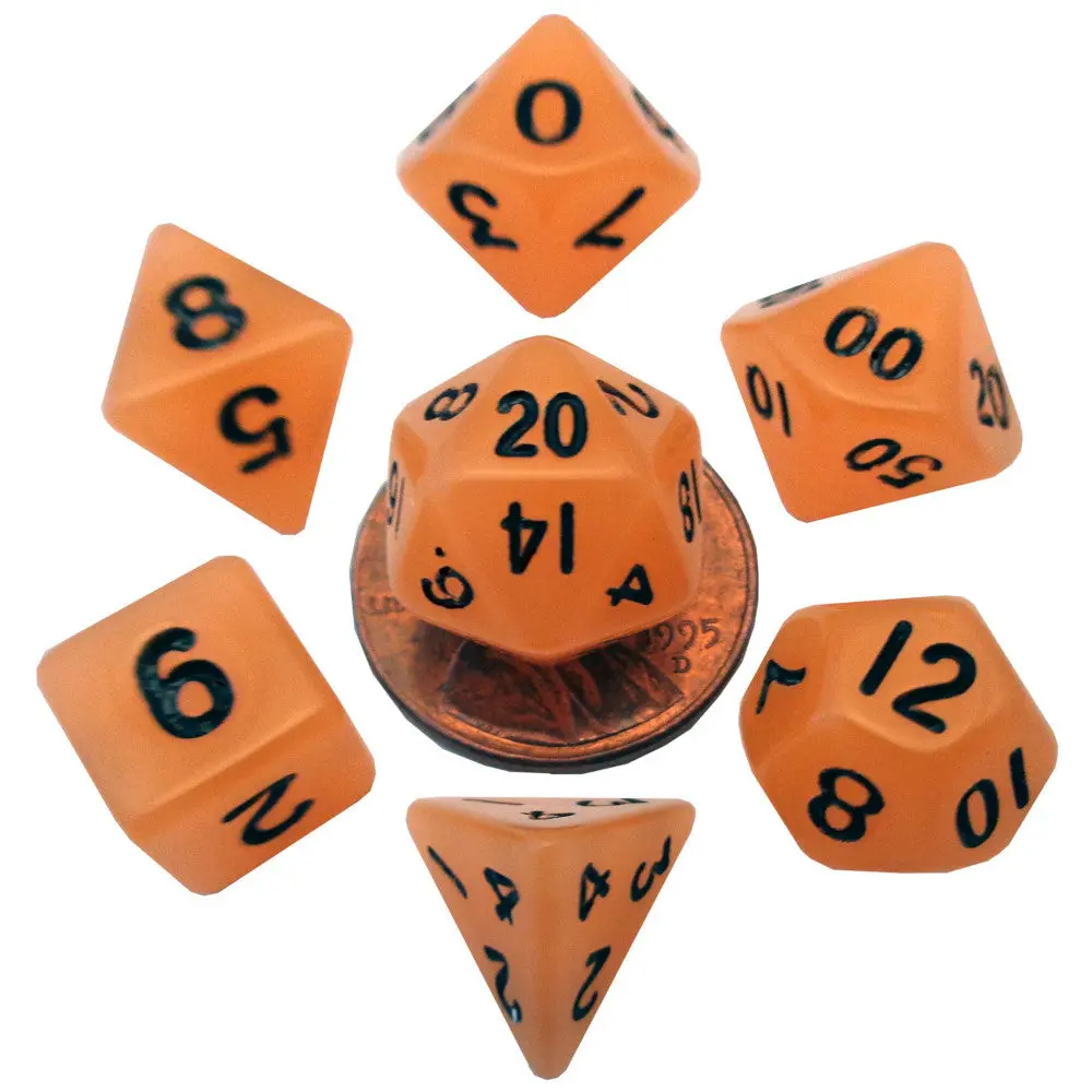 Fanroll By Metallic Dice Games Mini Glow In The Dark Polyhedral Dice Set Black Numbers- Glow Orange 1