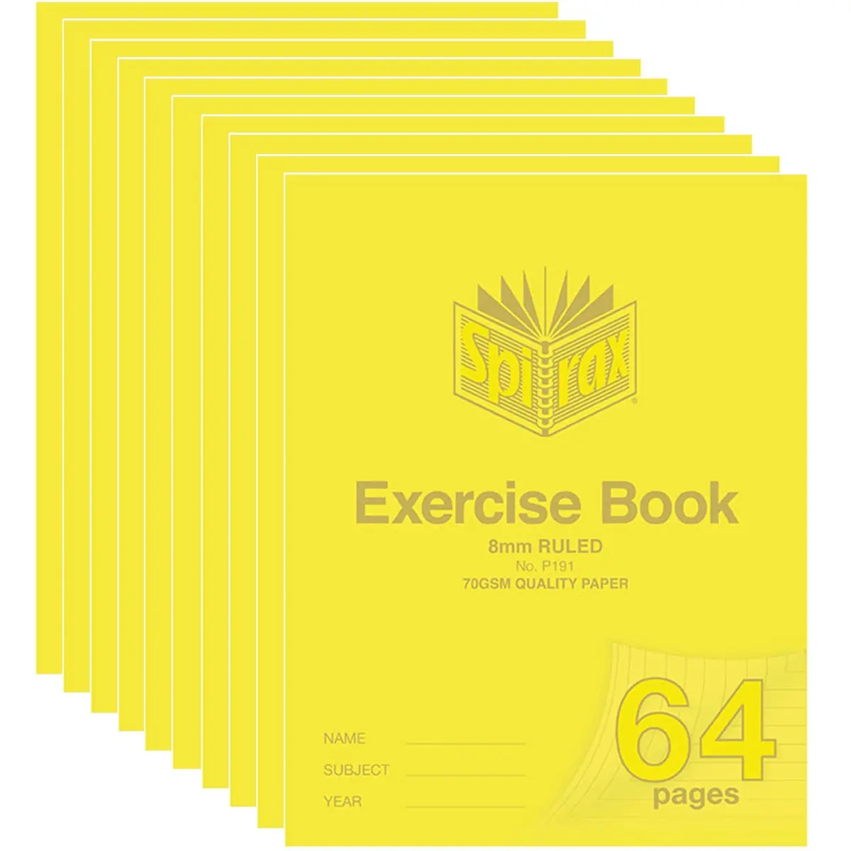 Spirax P191 Exercise Book Ruled 8Mm 70Gsm 64 Page 225X175mm 10 Pack 1