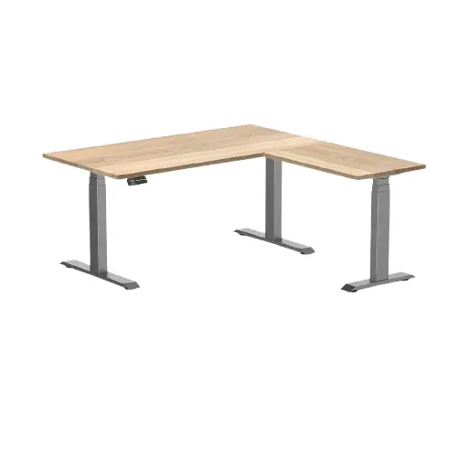 Desky Hardwood L-Shape Sit Stand Desk 150X155cm White Ash And Space Grey Leg 1