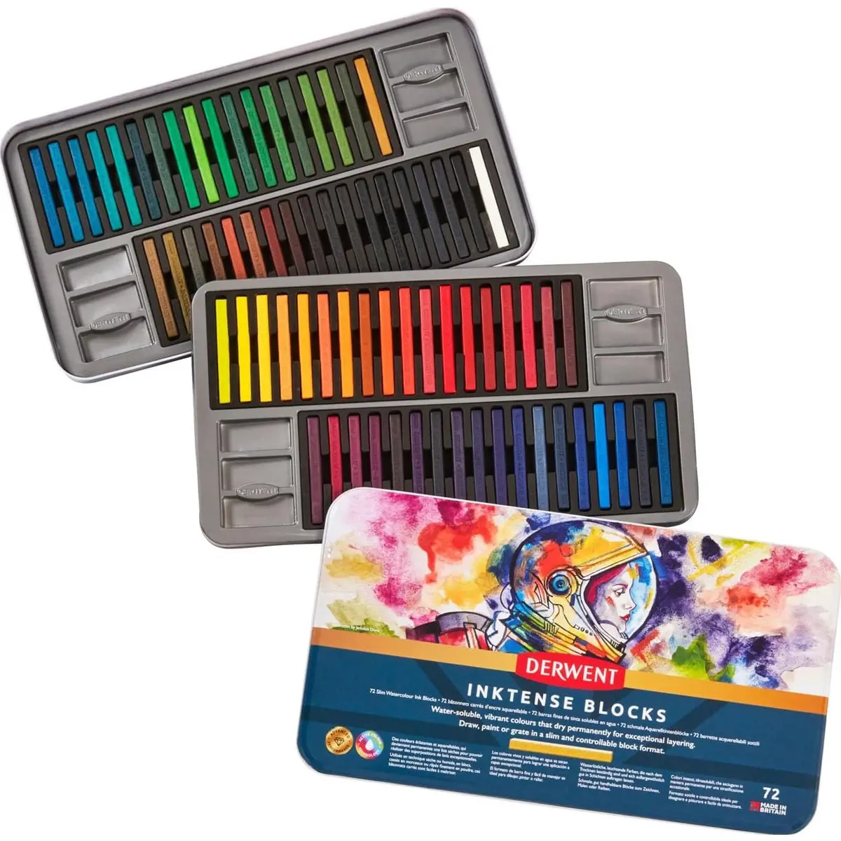 Derwent 72 Inktense Blocks Tin Set Professional Crayons Sticks 1
