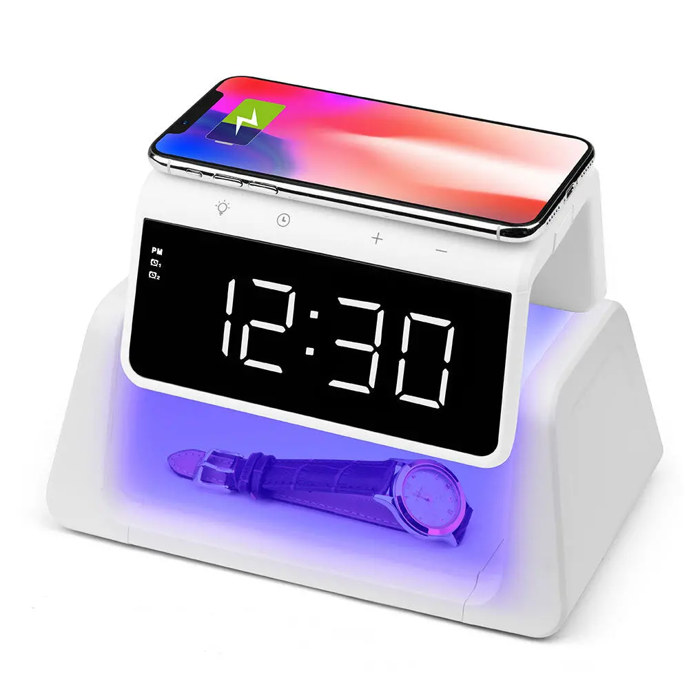 Rewyre Alarm Clock Usb-C 5V 10W Qi Wireless Charger With Uv Lamp (White) 1