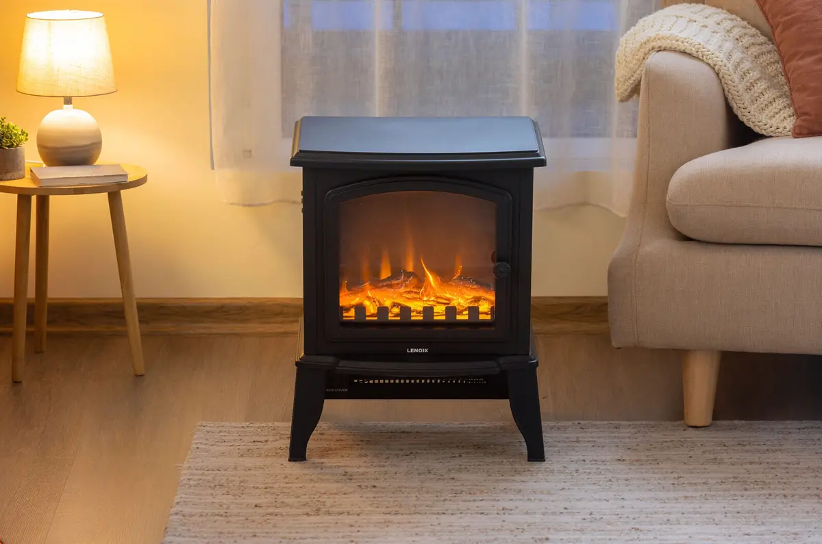 Lenoxx Electric 1000W To 2000W Fireplace Heater With Realistic Log Flame Display 2