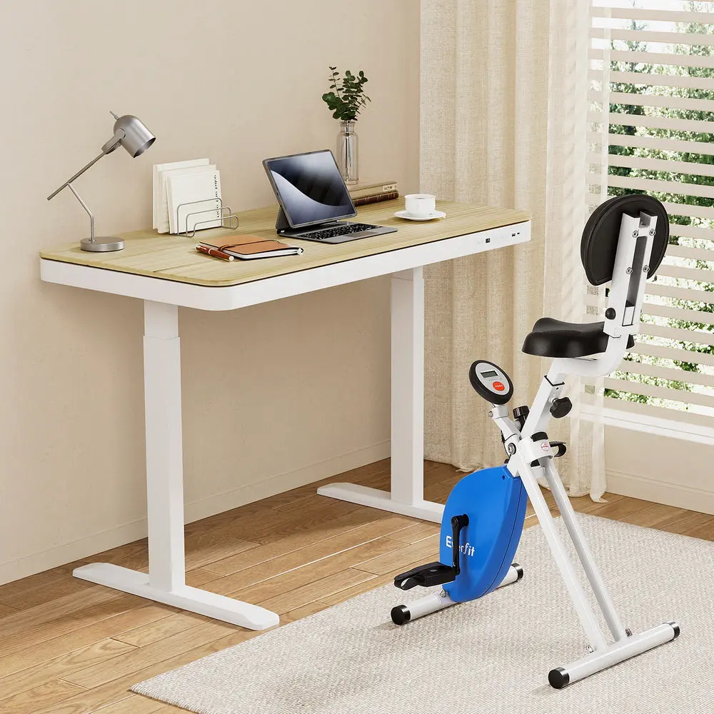 Artiss Under Desk Exercise Bike With 120Cm Automatic Standing Desk Magnetic Resistance Oak 2