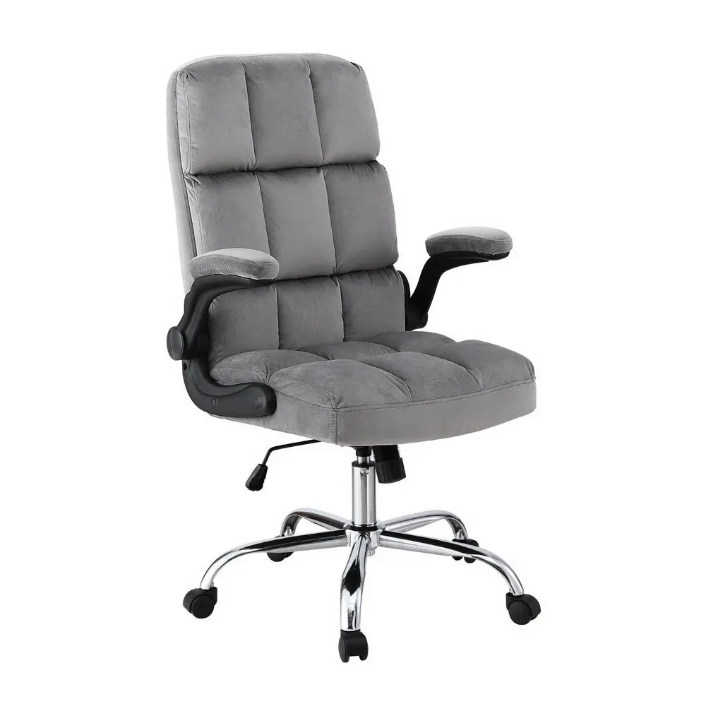 Artiss Office Chair Velvet Seat Racing Gaming Computer Desk Chairs Armrest (Grey) 1