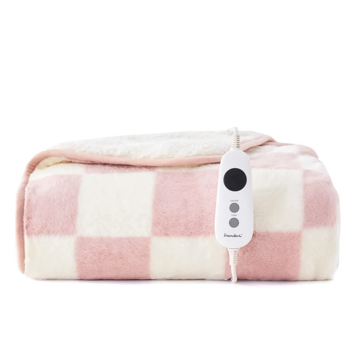 Dreamaker Checkered Plush Electric Heated Throw Blanket [130X160cm] (Pink/Cream) 1
