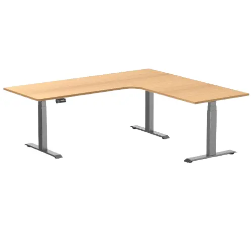 Desky L-Shape Melamine Sit Stand Desk 200Cm - Left Return Select Beech Top And Space Grey Leg 1