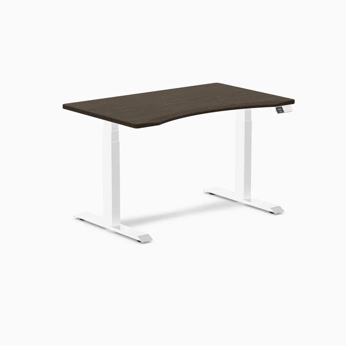 Desky Dual Ergo Edge Sit Stand Desk 120Cm Dark Bamboo Desktop And White Frame 1