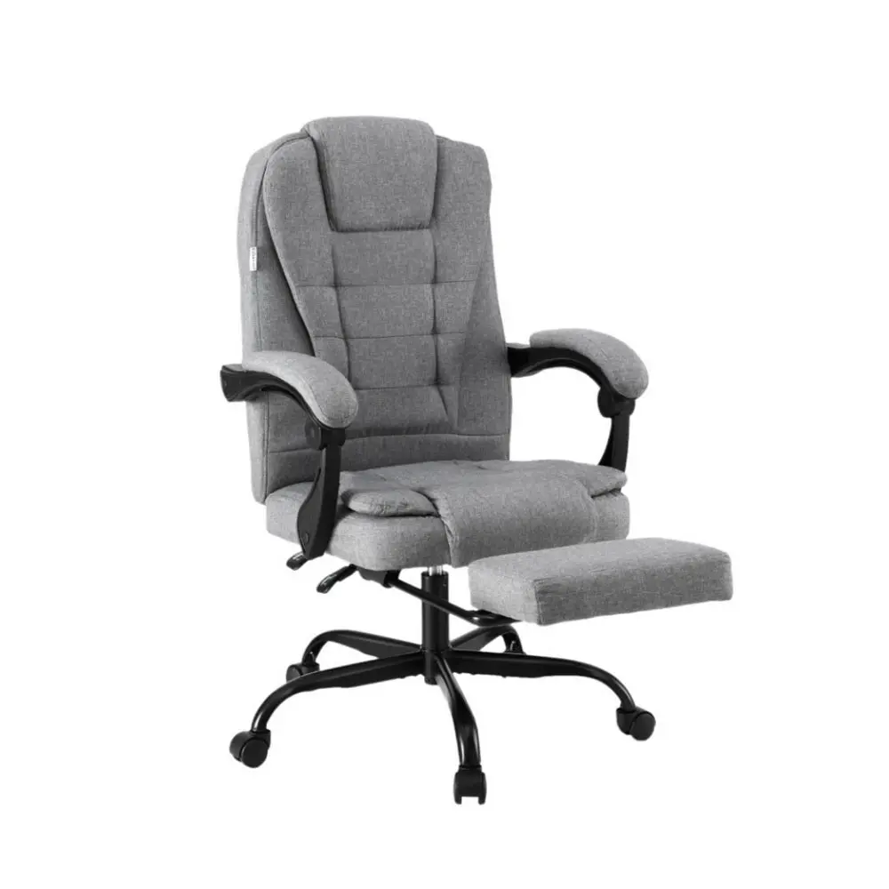 Artiss Office Chair Executive Fabric Seat Racing Computer Desk Chairs Footrest (Grey) 1