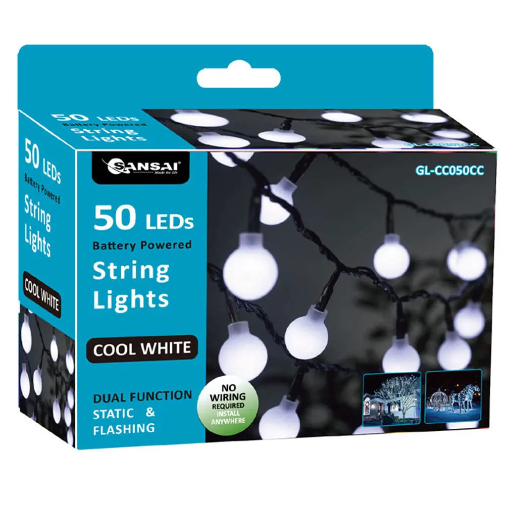 Sansai 50 Led Globe String Lights (Cool White) 1