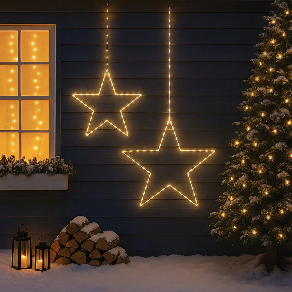Lexi Lighting 2D Outdoor Hanging Star Christmas Lights Duo 1