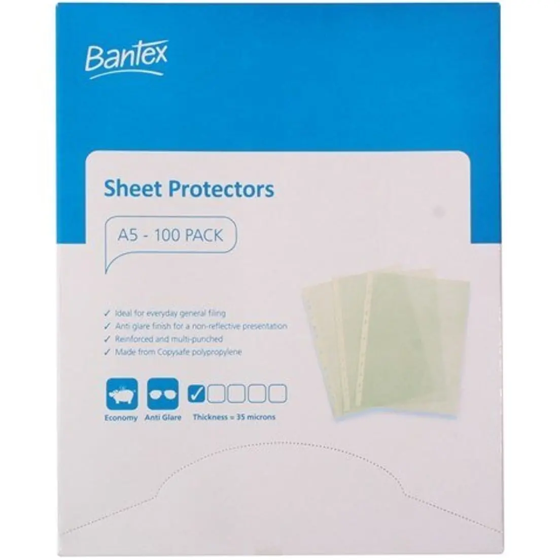 Bantex Economy Sheet Protectors 35 Micron A5 Clear Box 100 1