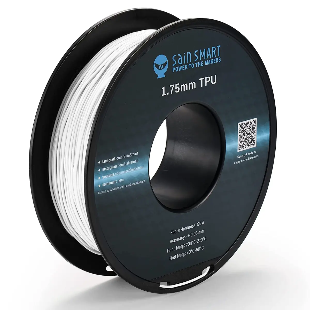 White Flexible Tpu 3D Printing Filament, 1.75 Mm, 0.8 Kg, Dimensional Accuracy +/- 0.05 Mm 1