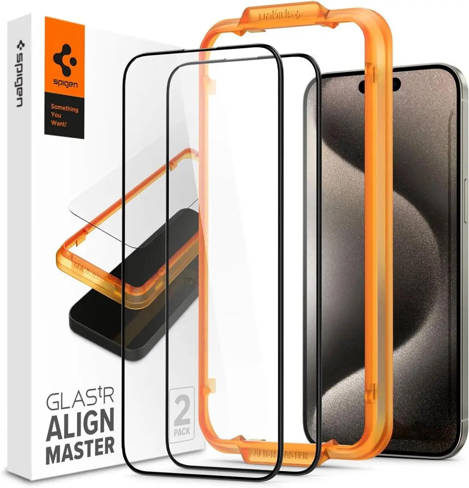 Spigen Apple Iphone 15 Pro Max Alignmaster Glas.Tr Full Cover 2Pcs Glass Screen Protector - Black 1