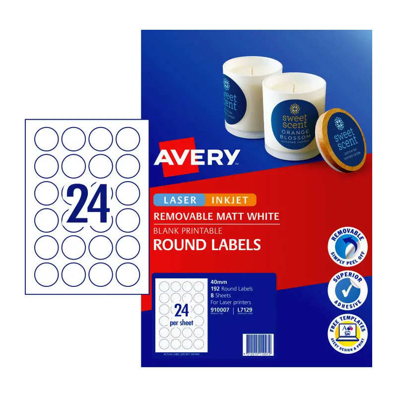 Avery Removable Matt Round Labels For Laser, Inkjet Printers, 40 Mm Diameter [192-Pieces] 1