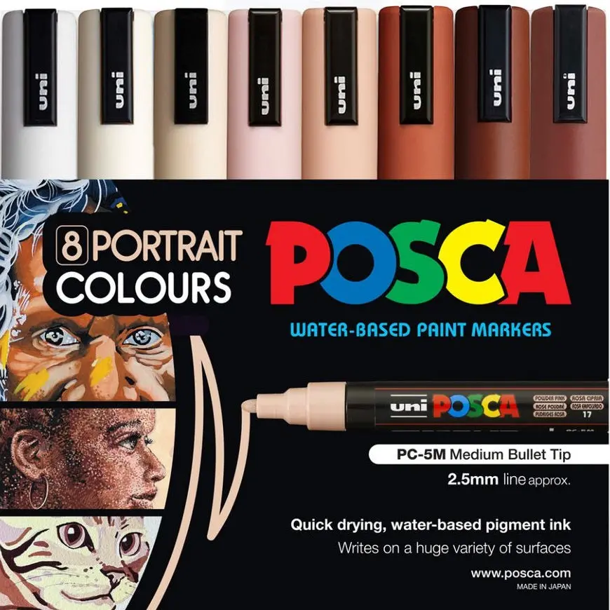 Uni Posca Pc-5M Paint Markers Bullet Tip Medium 8 Colour Pack (Portrait Colours) 1