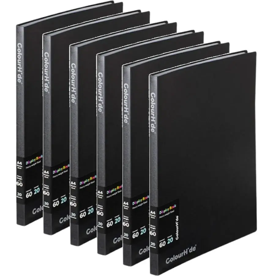 Colourhide Display Book Fixed A4 20 Sheet Pockets Black 6 Pack 1