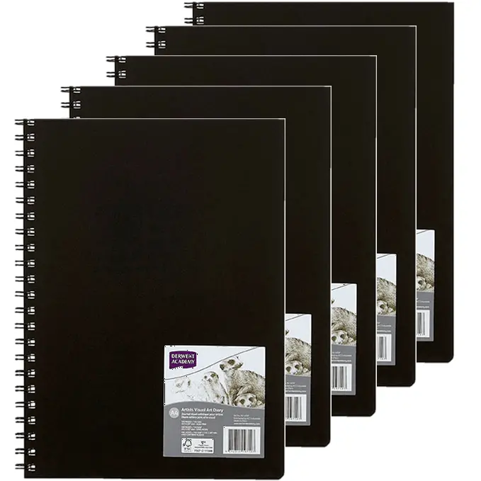 Derwent 5 Pack Academy Visual Art Diary Portrait 120 Pages A4 Black Hard Cover 1