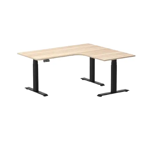 Desky L-Shape Melamine Sit Stand Desk 160Cm - Left Return Classic Oak Top And Matte Black Leg 1